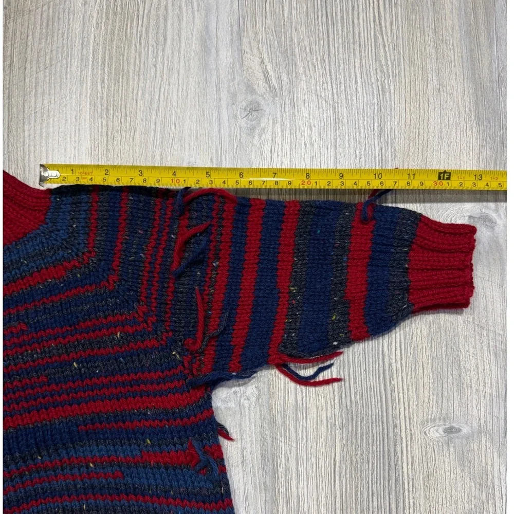 Handmade Kids Knit American Flag Sweater Red Blue Striped Distressed Grannycore